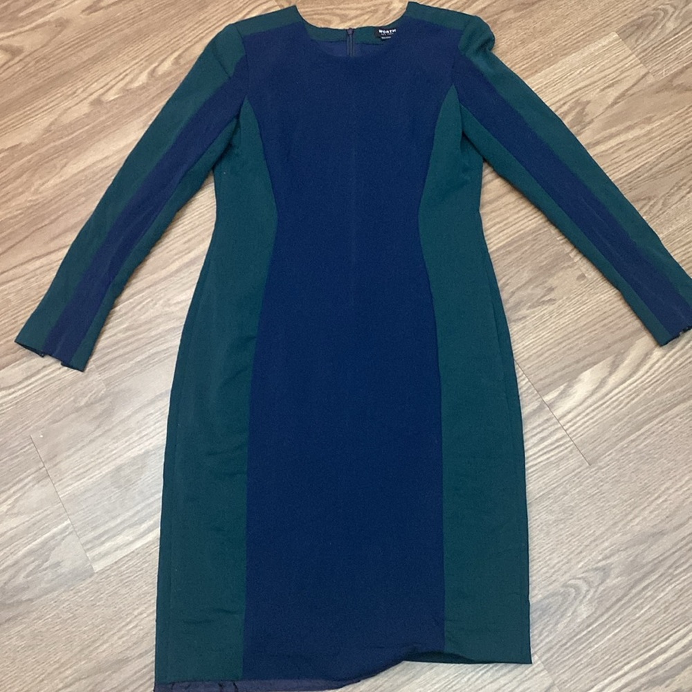 Worth New York Wool  Shift Dress Long Sleeve Color Block Lined Size 2  Read